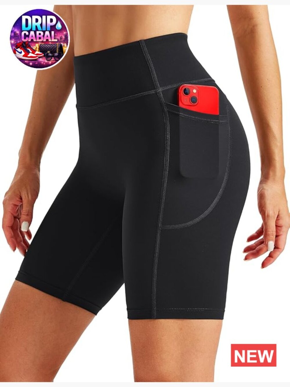 High Waisted Biker Shorts with Pockets Tummy Control No Front Seam 8" Yoga Gym
